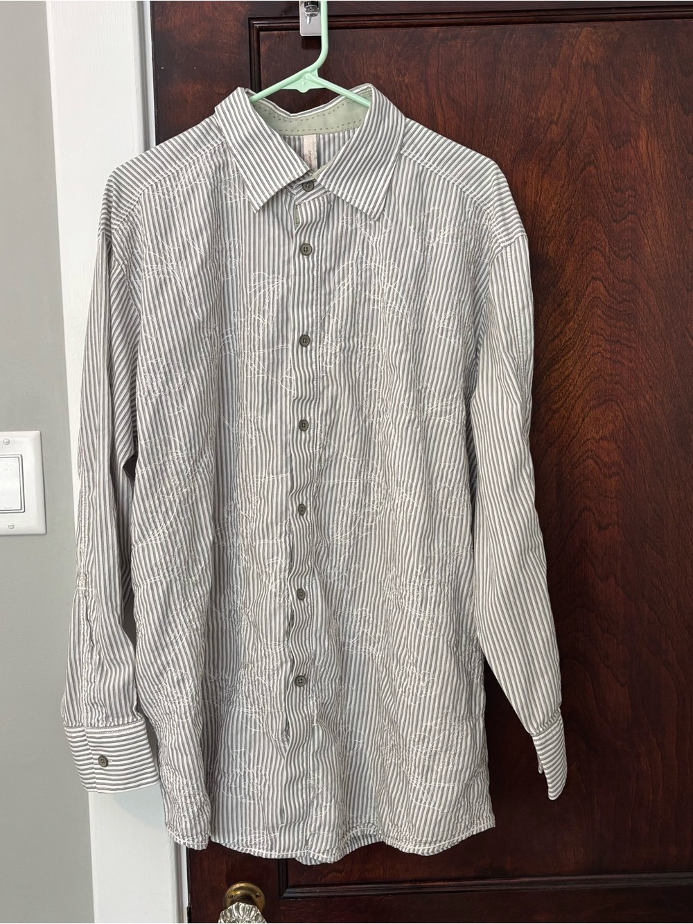 Vintage Men’s Shirt XL Embroidered Button Up 90s Y2K Cotton Striped Transcript